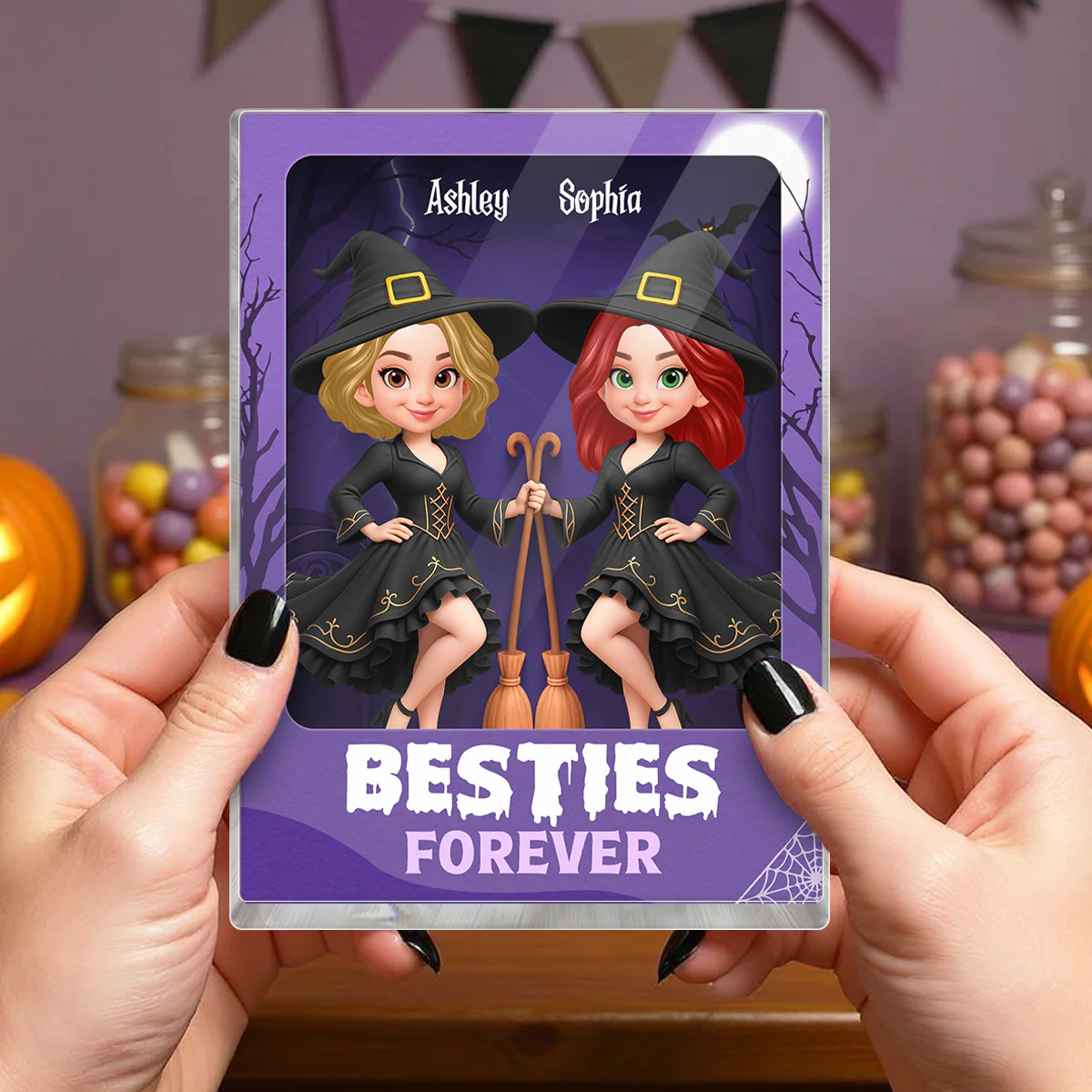 Halloween Witch Besties Sisters In Toy Box 3D Effect Action Figure Personalized Acrylic Block - Image 3