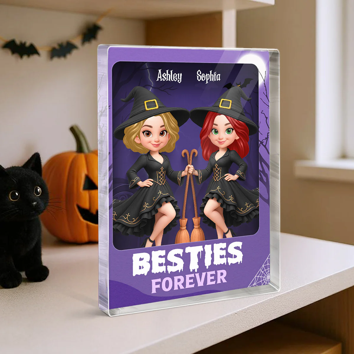Halloween Witch Besties Sisters In Toy Box 3D Effect Action Figure Personalized Acrylic Block - Image 4