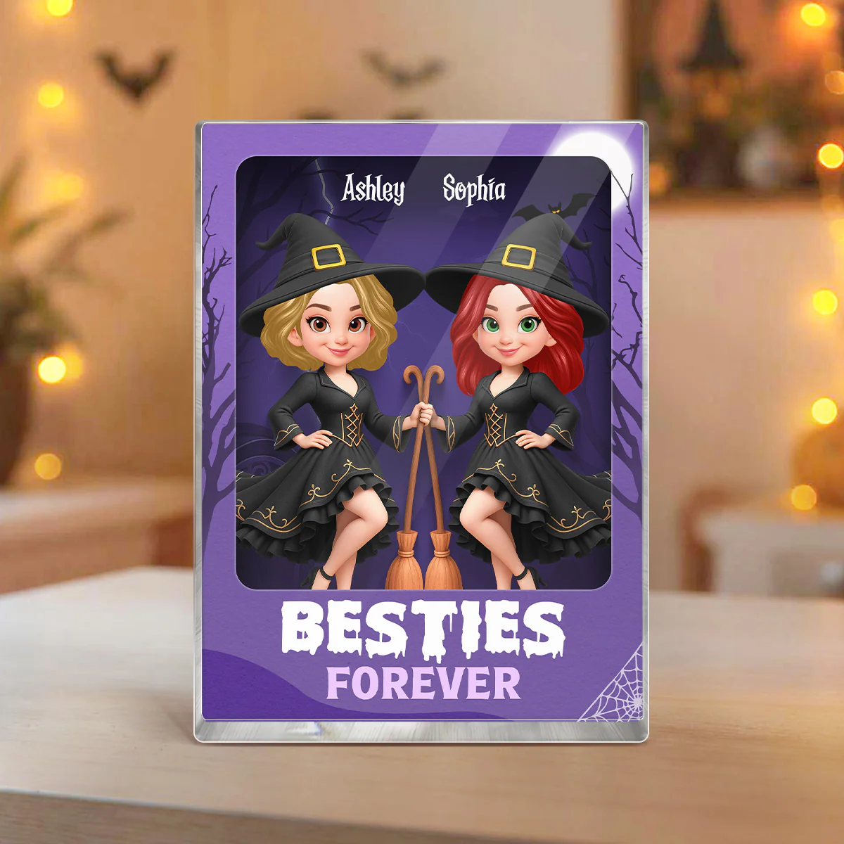 Halloween Witch Besties Sisters In Toy Box 3D Effect Action Figure Personalized Acrylic Block - Image 5