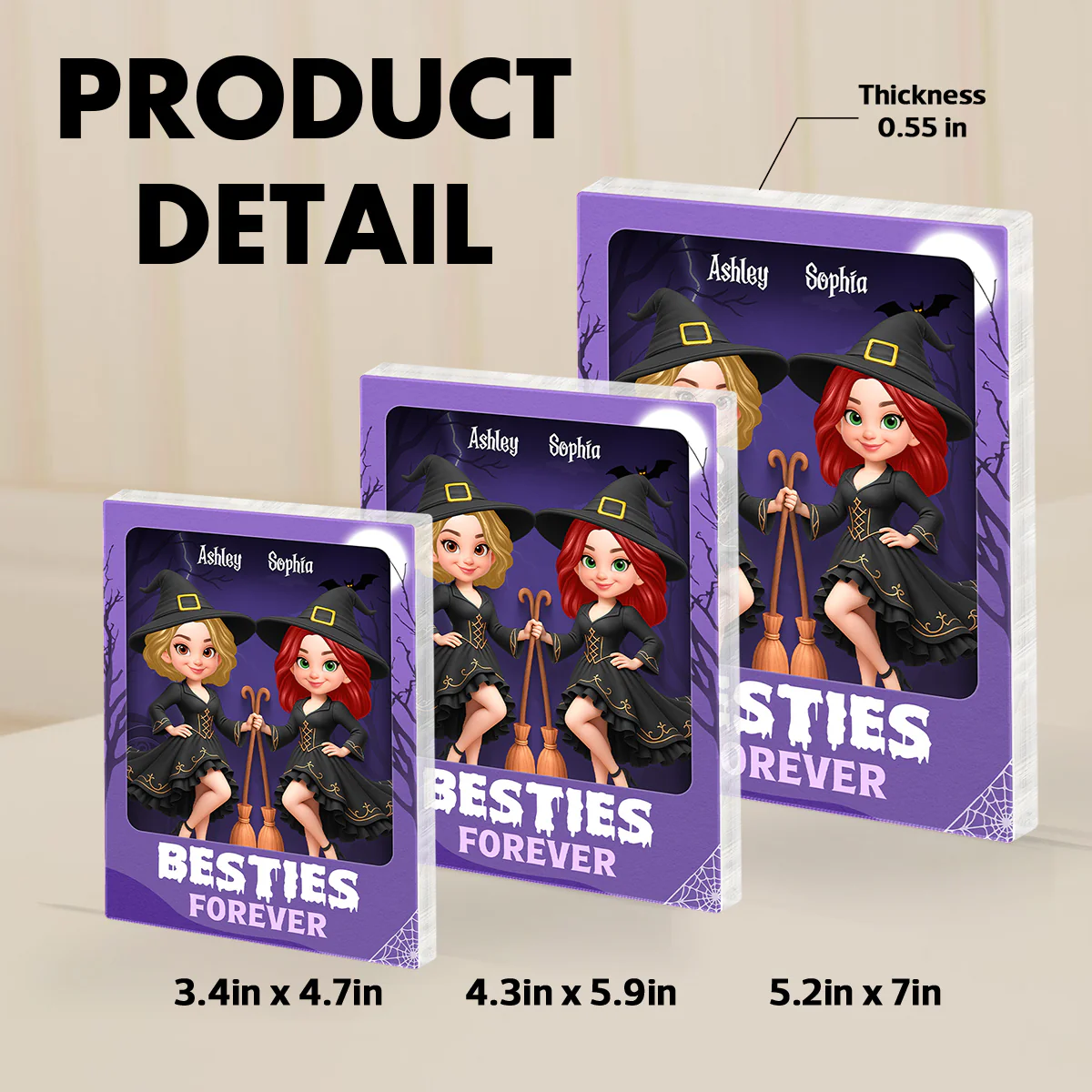 Halloween Witch Besties Sisters In Toy Box 3D Effect Action Figure Personalized Acrylic Block - Image 6