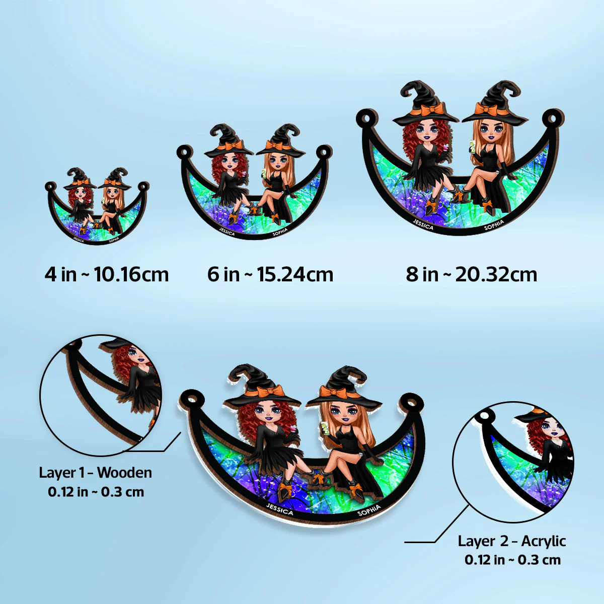 Halloween Witch Besties Sitting On Moon Personalized Window Hanging Suncatcher Ornament, Halloween Decor - Image 8
