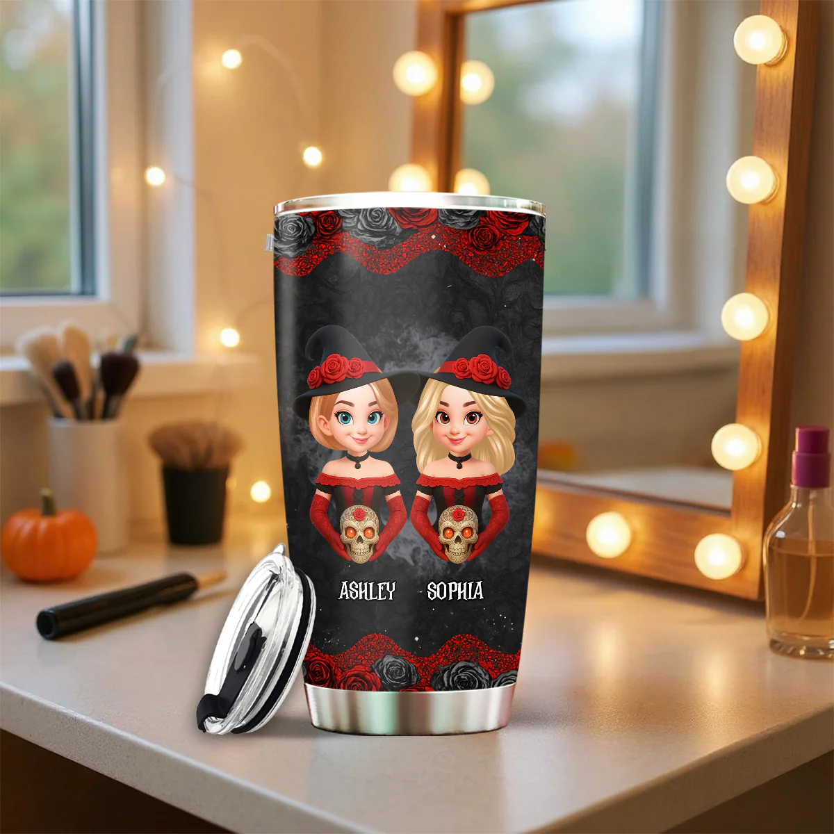 Halloween Witch Besties We're Not Sugar And Spice And Everything Nice Personalized Tumbler - Image 4