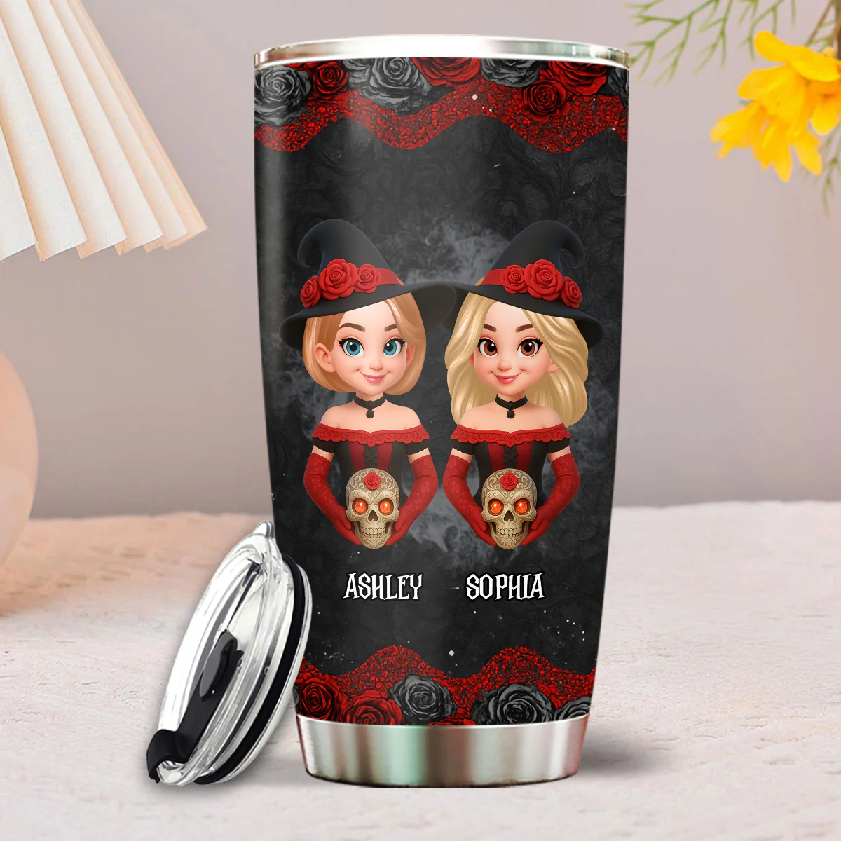 Halloween Witch Besties We're Not Sugar And Spice And Everything Nice Personalized Tumbler - Image 9