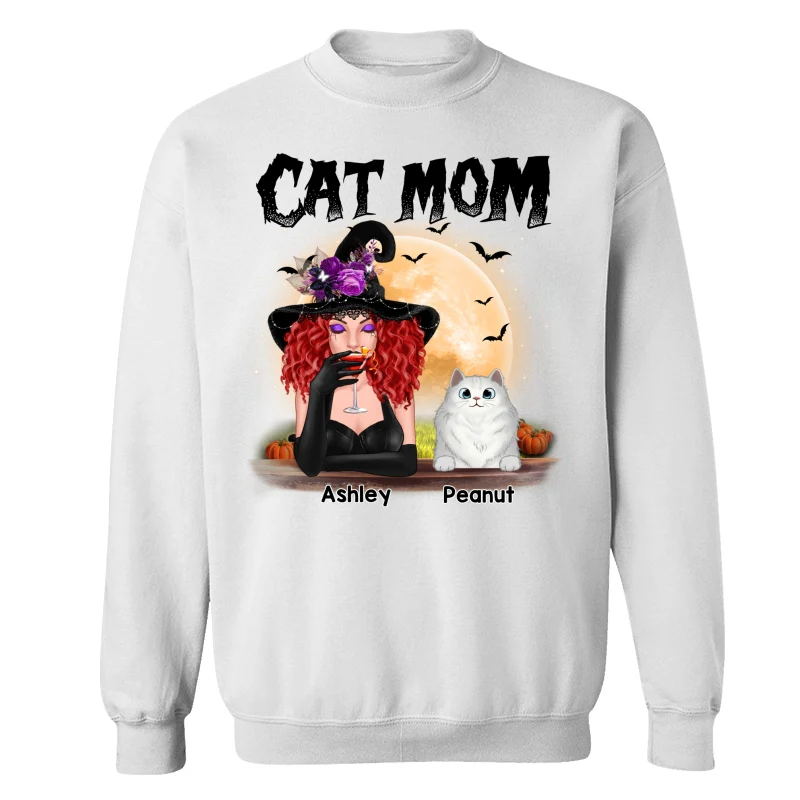 Halloween Witch Cat Mom Personalized Shirt - Image 13