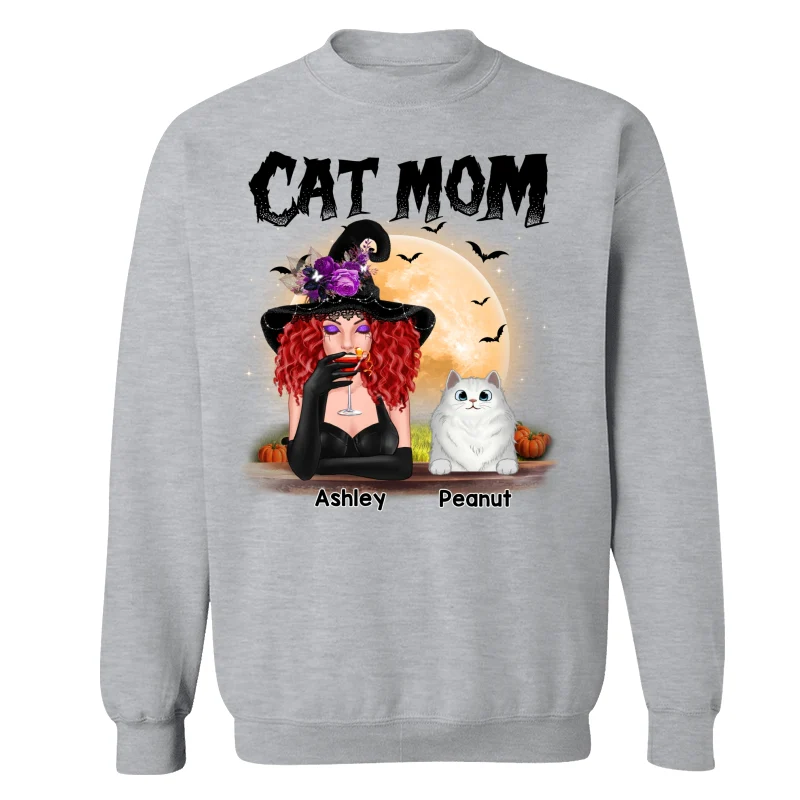 Halloween Witch Cat Mom Personalized Shirt - Image 14