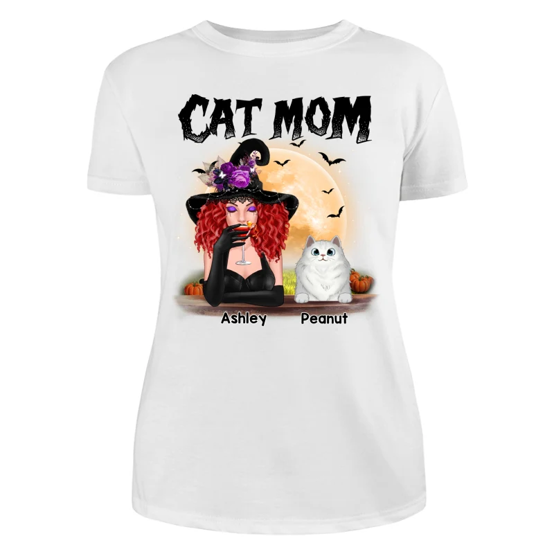 Halloween Witch Cat Mom Personalized Shirt - Image 5