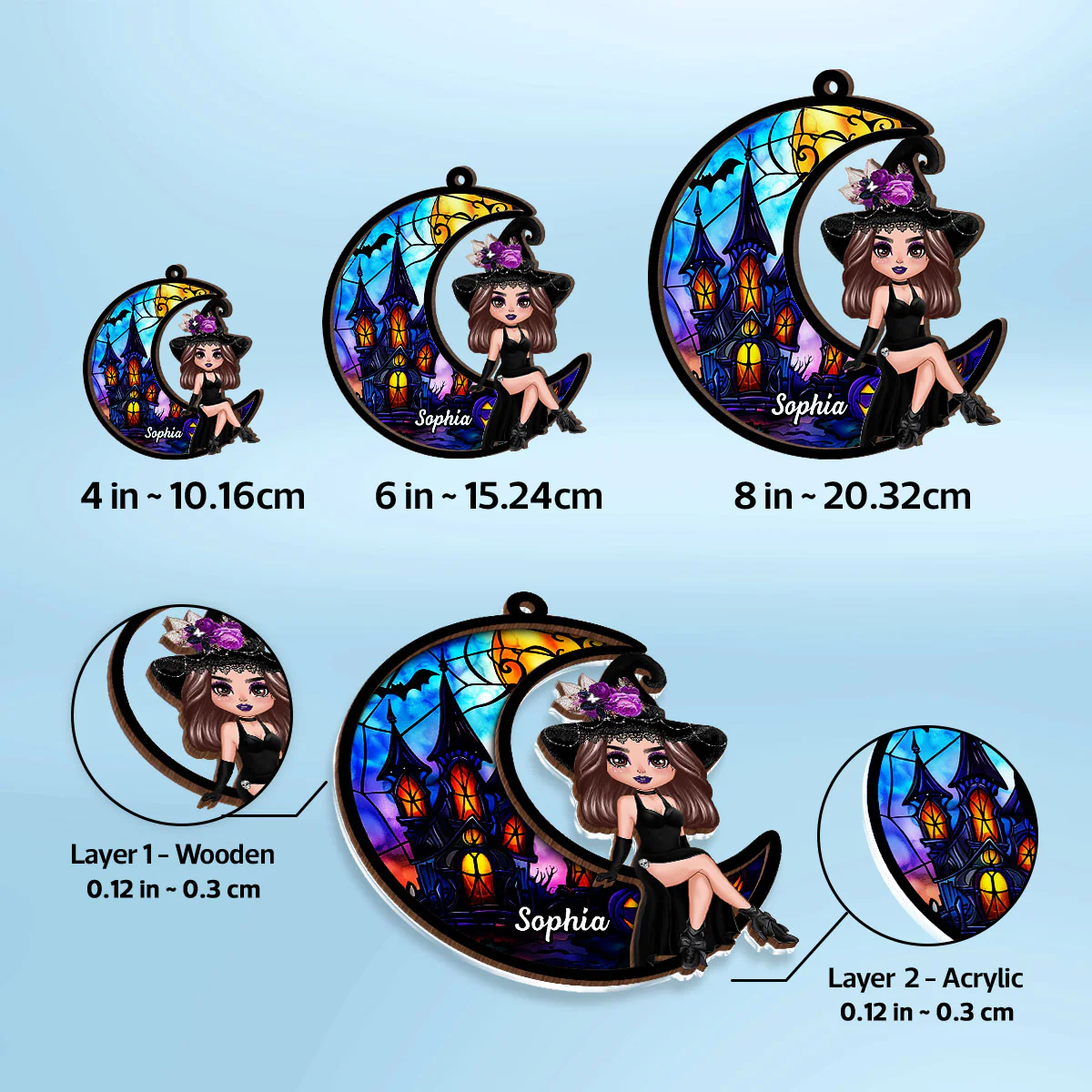 Halloween Witch Sitting On Moon Personalized Suncatcher, Halloween Decoration - Image 8