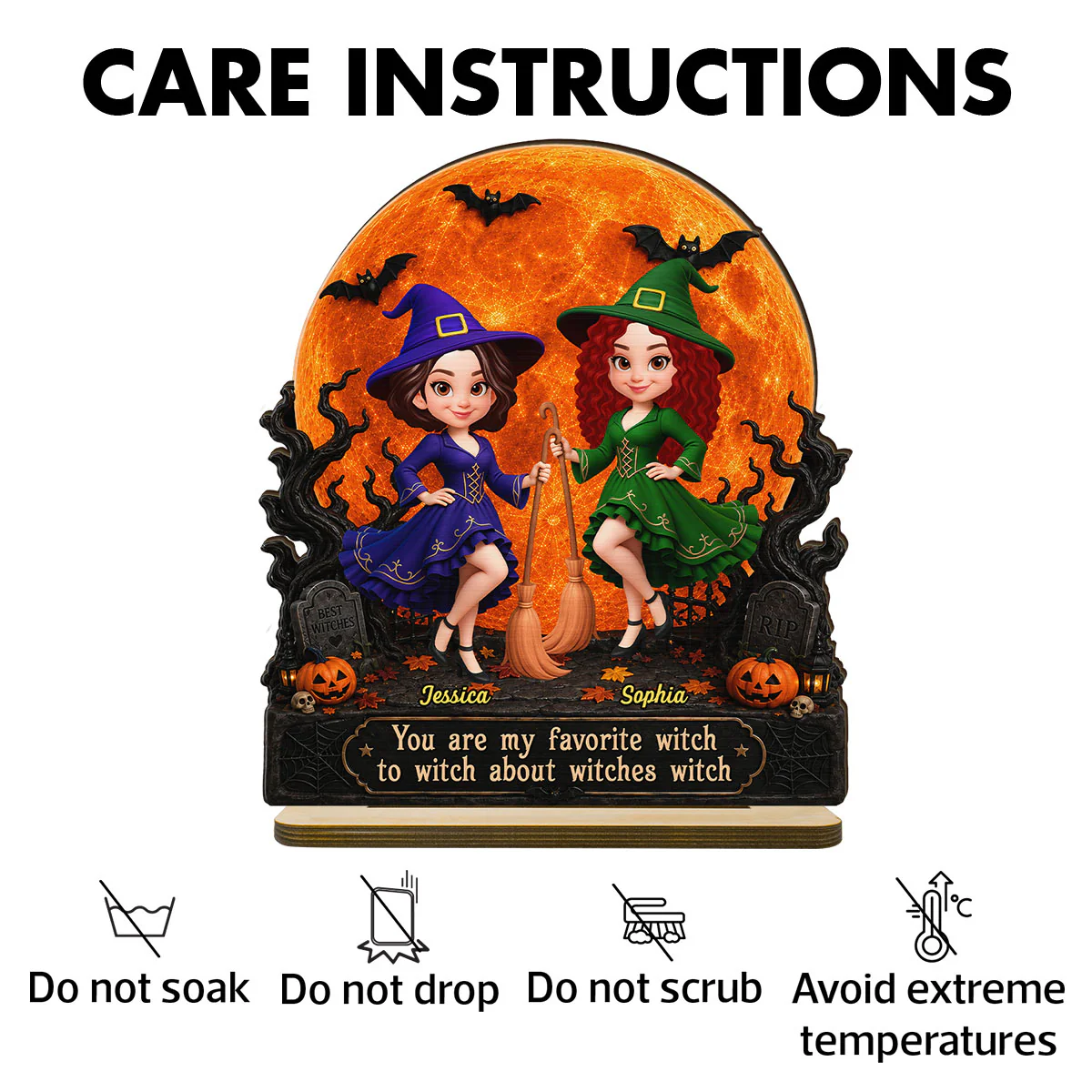 Halloween Witches Besties Moon Light - Personalized 2-Layered Wooden Plaque - Halloween Gift For Best Friends - Image 6