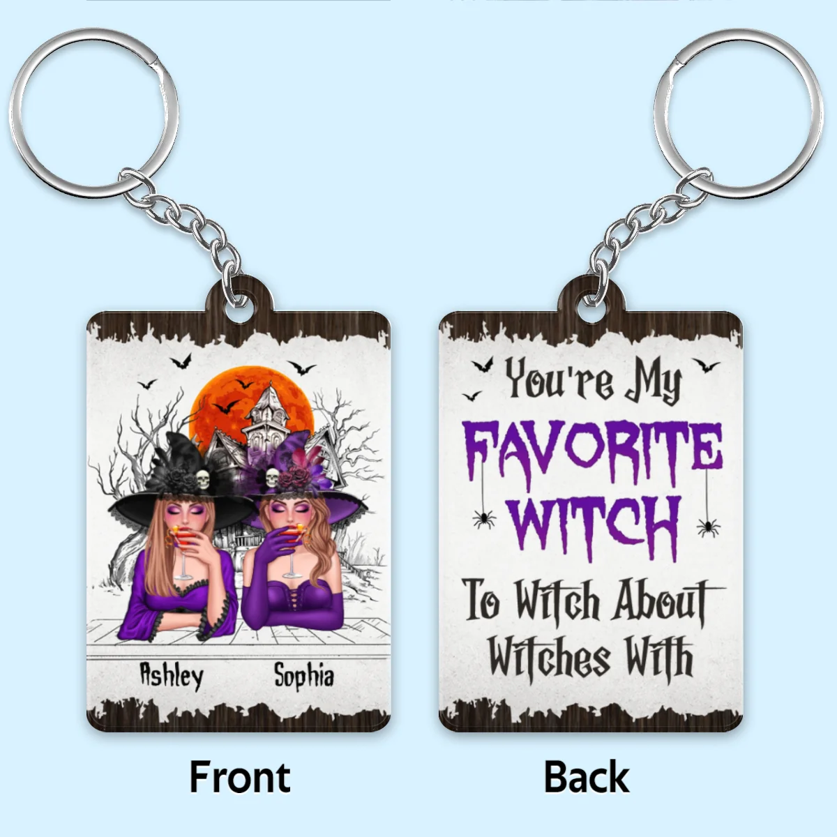 Halloween Witches Sketch Haunted House Gift For Best Friends Personalized Acrylic Keychain - Image 4