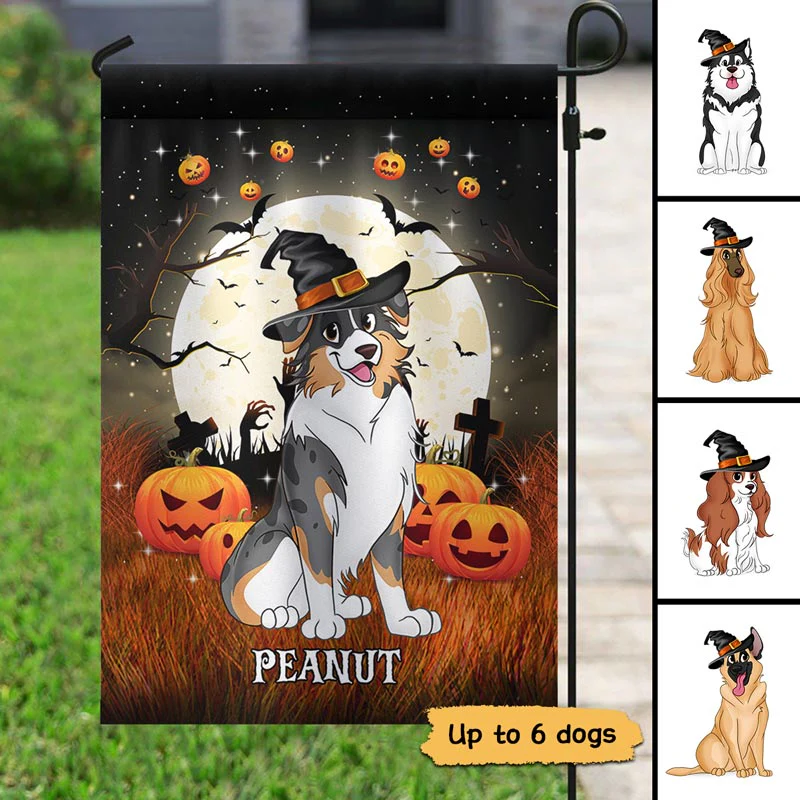 Halloween Night Cute Sitting Dogs Personalized Garden Flag