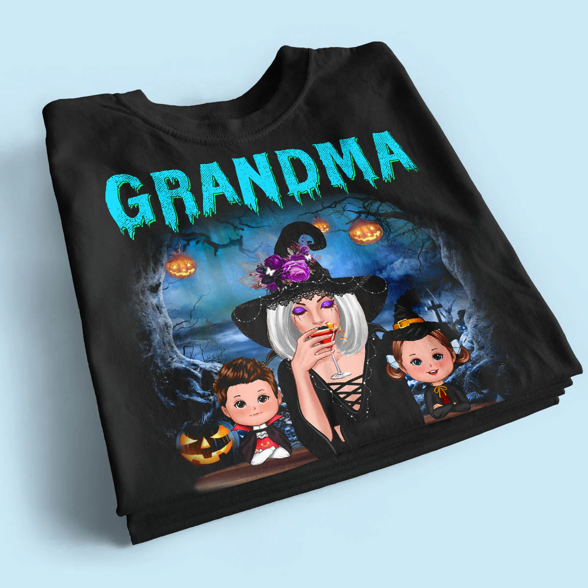 Halloween Night Grandma Witch And Kids Personalized Shirt - Image 2