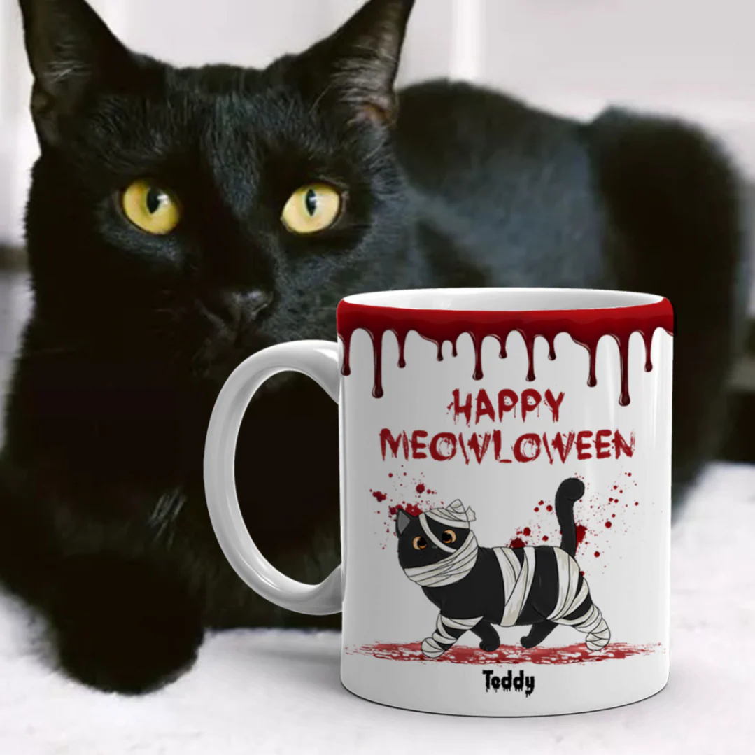 Halloween Spooky Fluffy Cat Personalized Mug - Image 4