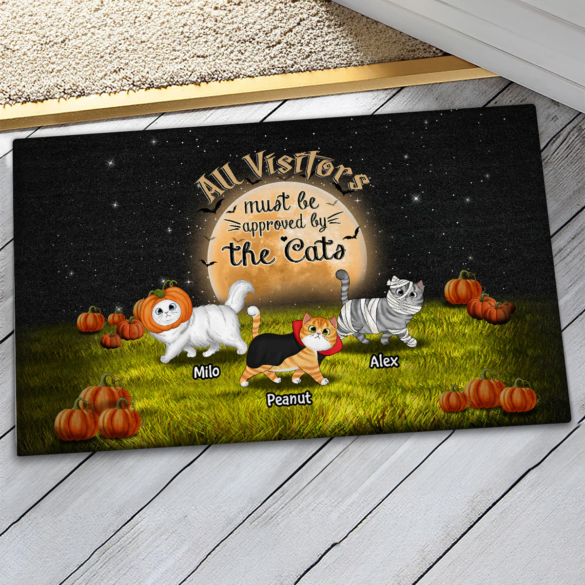 Halloween Visitors Approved By The Cats Personalized Doormat - Image 3