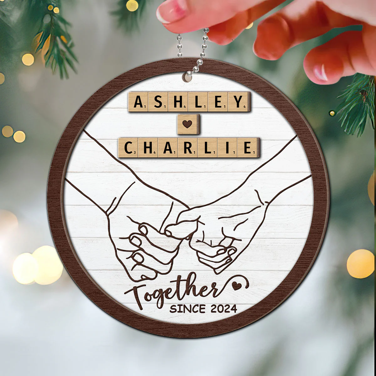 Hand In Hand Couple Wooden Blocks Christmas Personalized 2-Layer Wooden Ornament, Christmas Gift For Him, For Her - Image 3