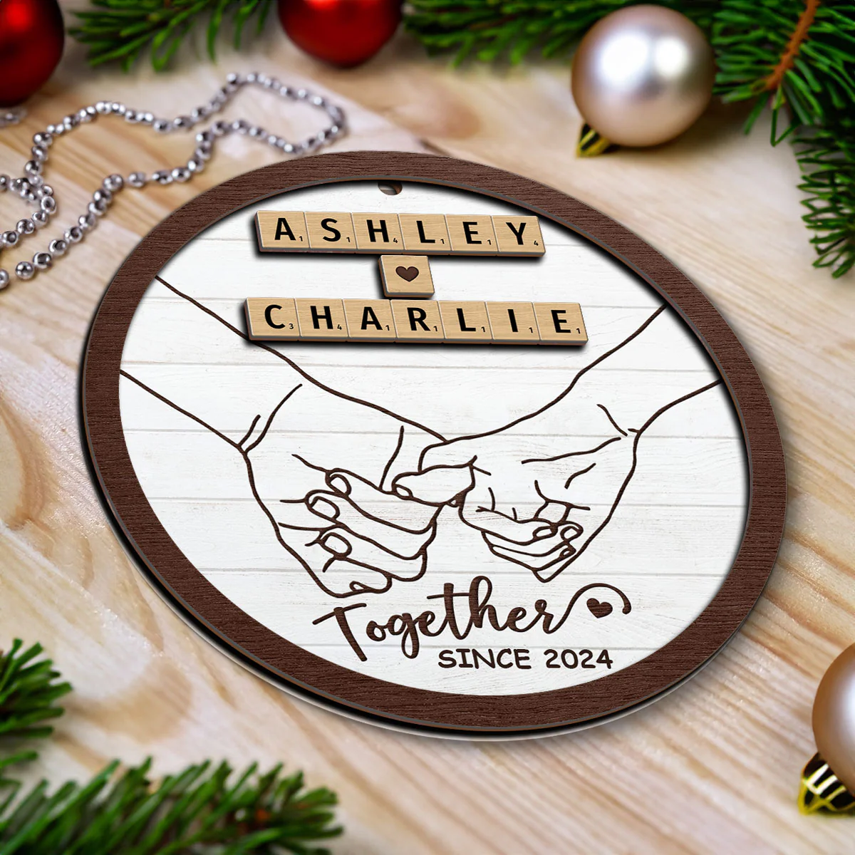 Hand In Hand Couple Wooden Blocks Christmas Personalized 2-Layer Wooden Ornament, Christmas Gift For Him, For Her - Image 4
