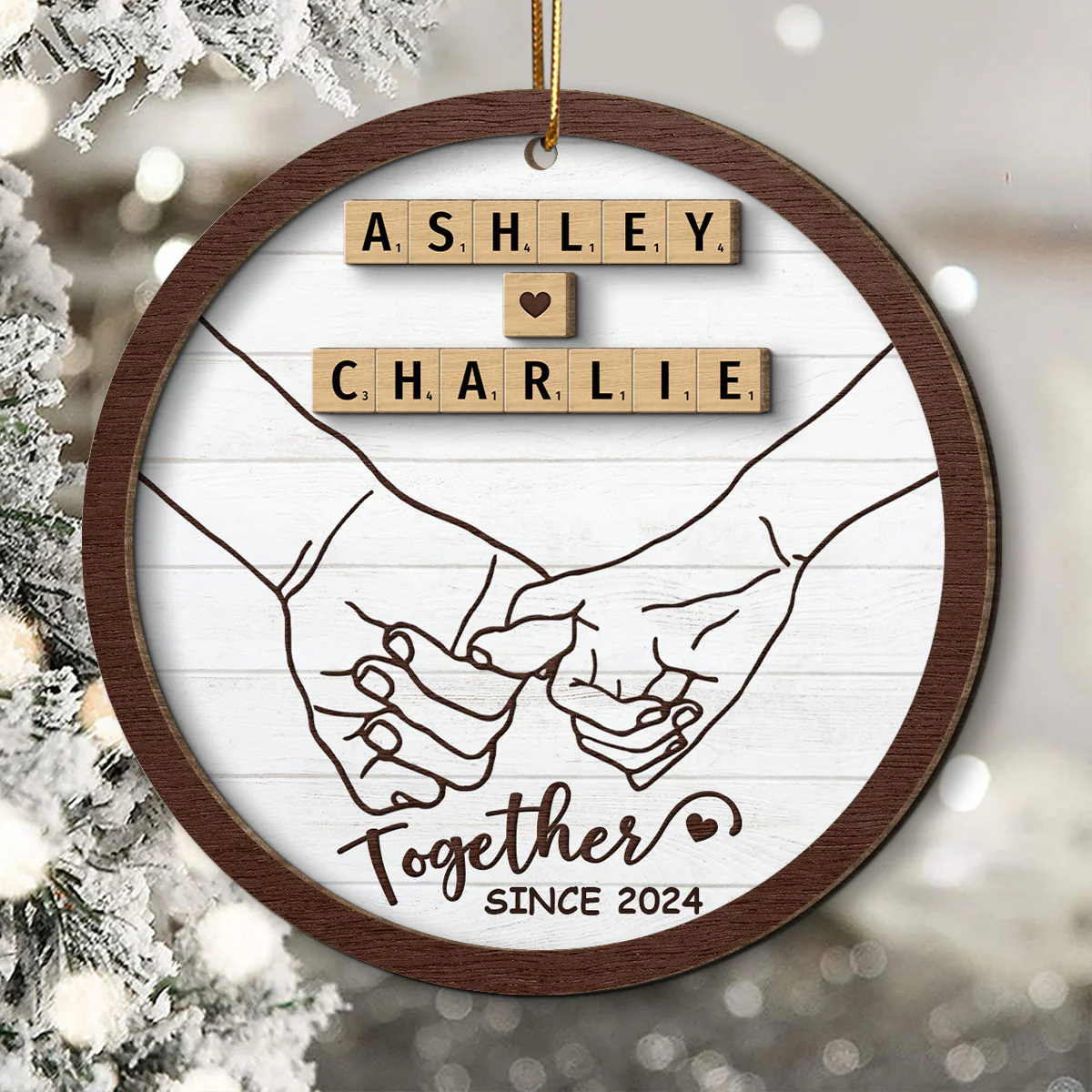 Hand In Hand Couple Wooden Blocks Christmas Personalized 2-Layer Wooden Ornament, Christmas Gift For Him, For Her - Image 6