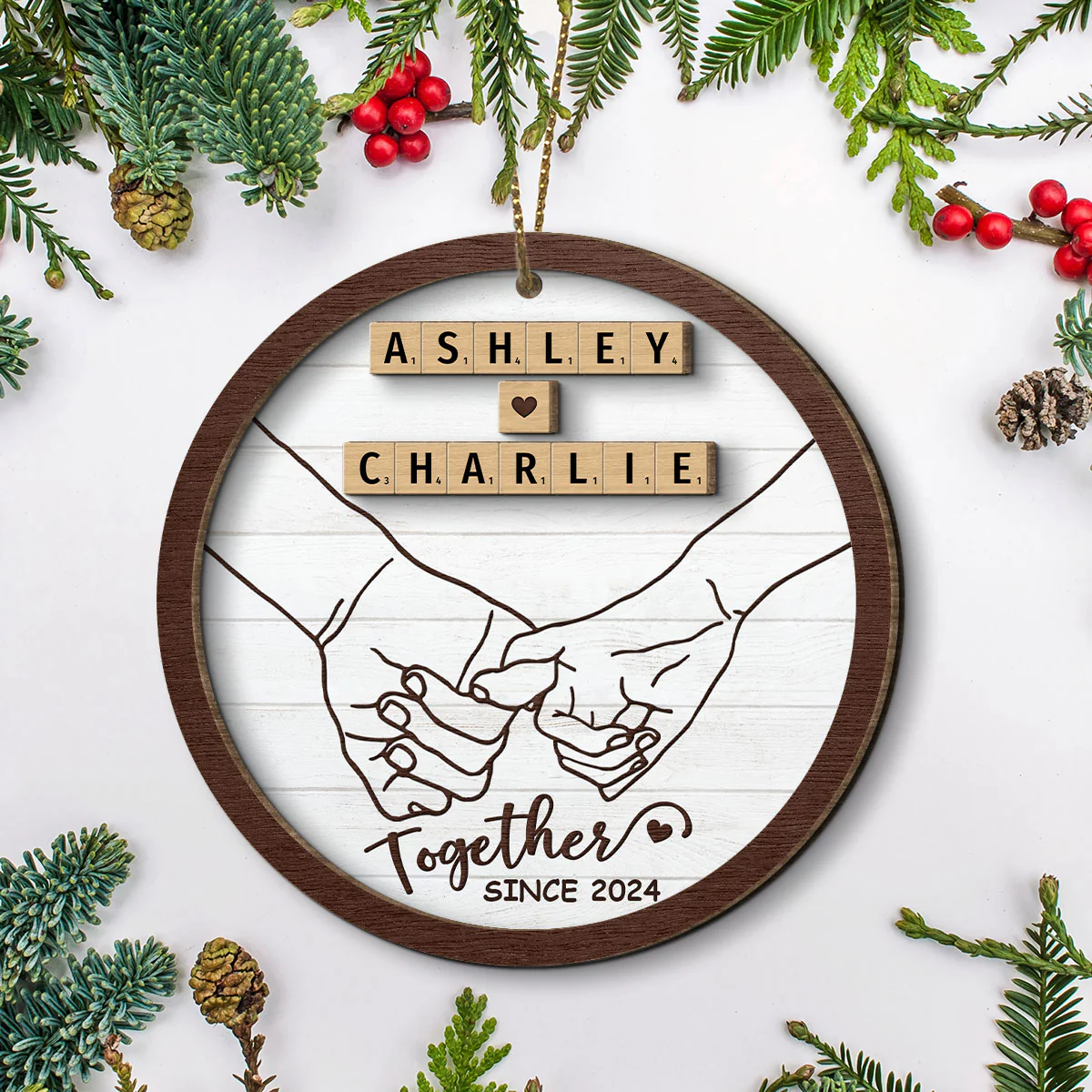 Hand In Hand Couple Wooden Blocks Christmas Personalized 2-Layer Wooden Ornament, Christmas Gift For Him, For Her - Image 7