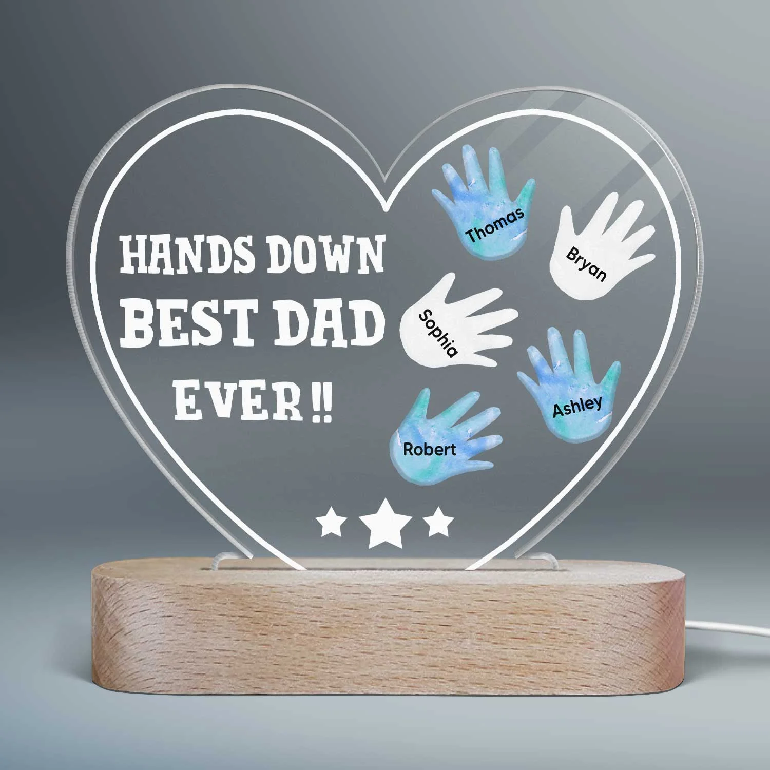 Hands Down Best Dad Grandpa Ever Personalized Heart Acrylic LED Night Light - Image 2