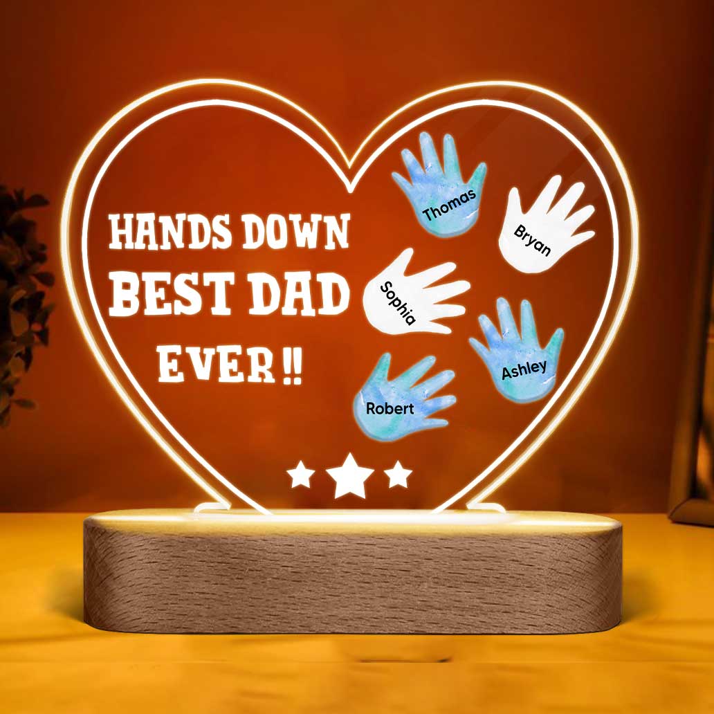 Hands Down Best Dad Grandpa Ever Personalized Heart Acrylic LED Night Light - Image 3