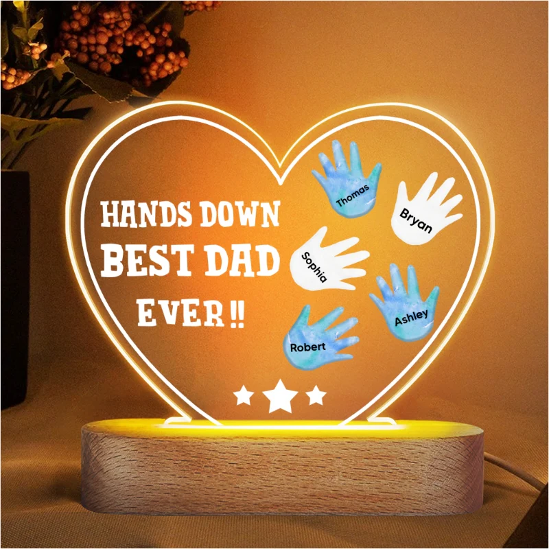 Hands Down Best Dad Grandpa Ever Personalized Heart Acrylic LED Night Light - Image 4