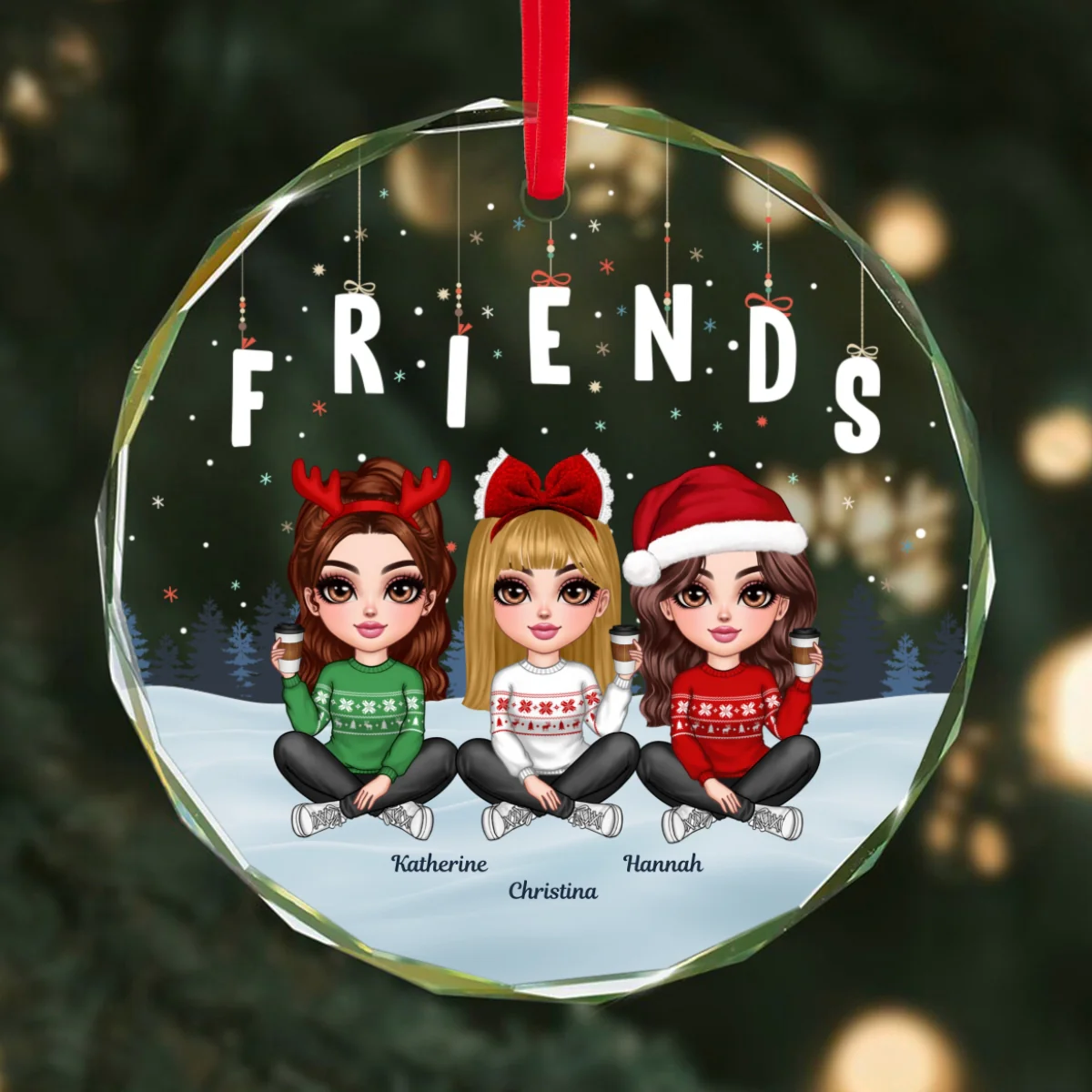 Hanging Letters Besties Friends Sisteres Personalized Glass Ornament, Christmas Gift - Image 10