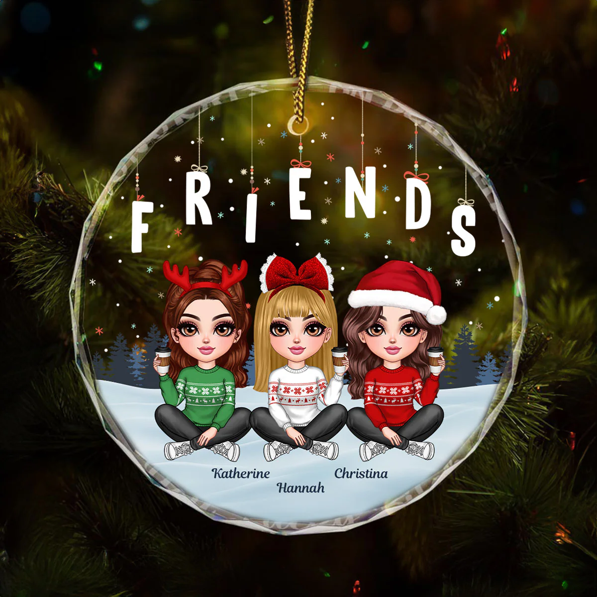 Hanging Letters Besties Friends Sisteres Personalized Glass Ornament, Christmas Gift - Image 2