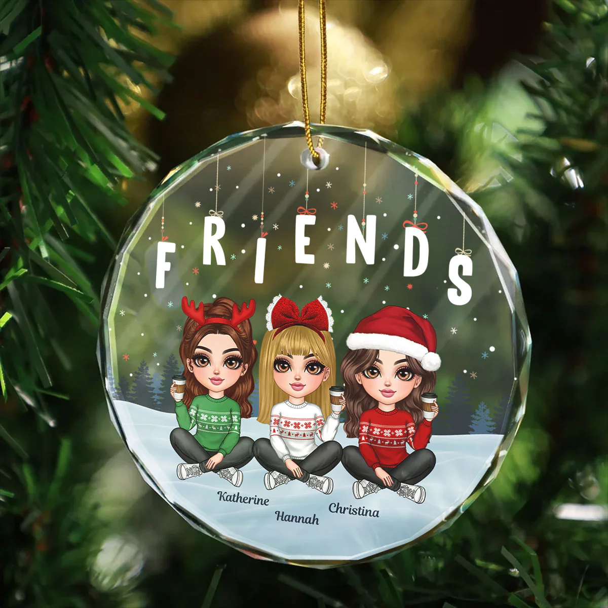 Hanging Letters Besties Friends Sisteres Personalized Glass Ornament, Christmas Gift - Image 3