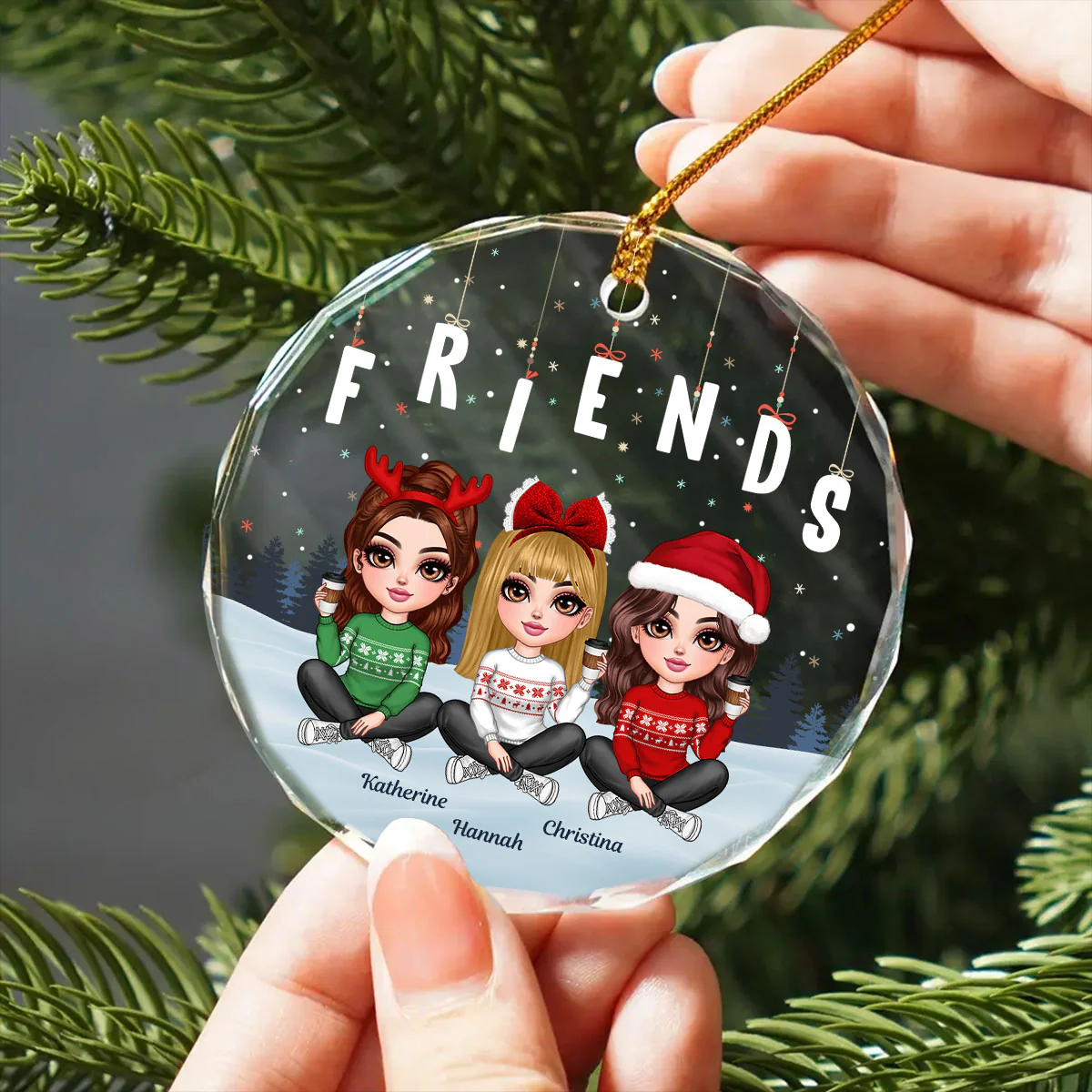 Hanging Letters Besties Friends Sisteres Personalized Glass Ornament, Christmas Gift - Image 4