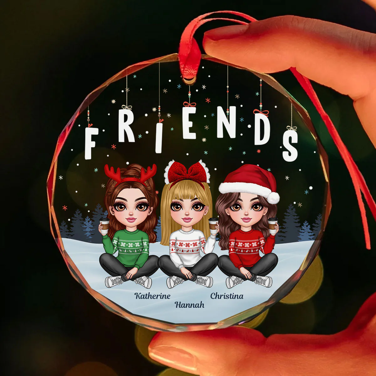 Hanging Letters Besties Friends Sisteres Personalized Glass Ornament, Christmas Gift - Image 5