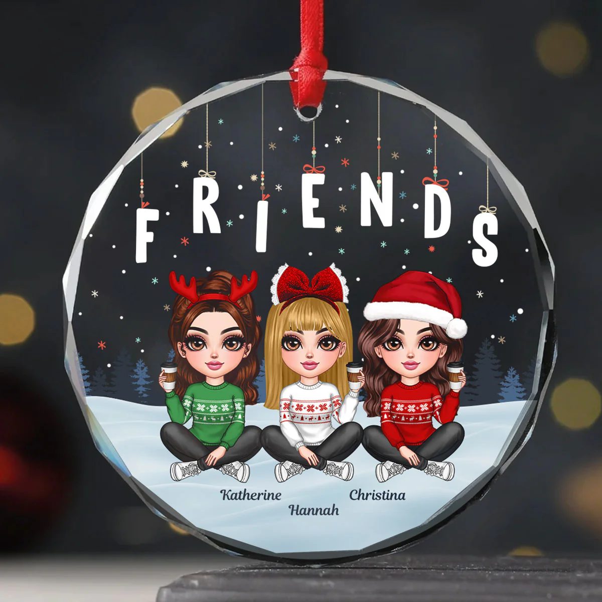 Hanging Letters Besties Friends Sisteres Personalized Glass Ornament, Christmas Gift - Image 6
