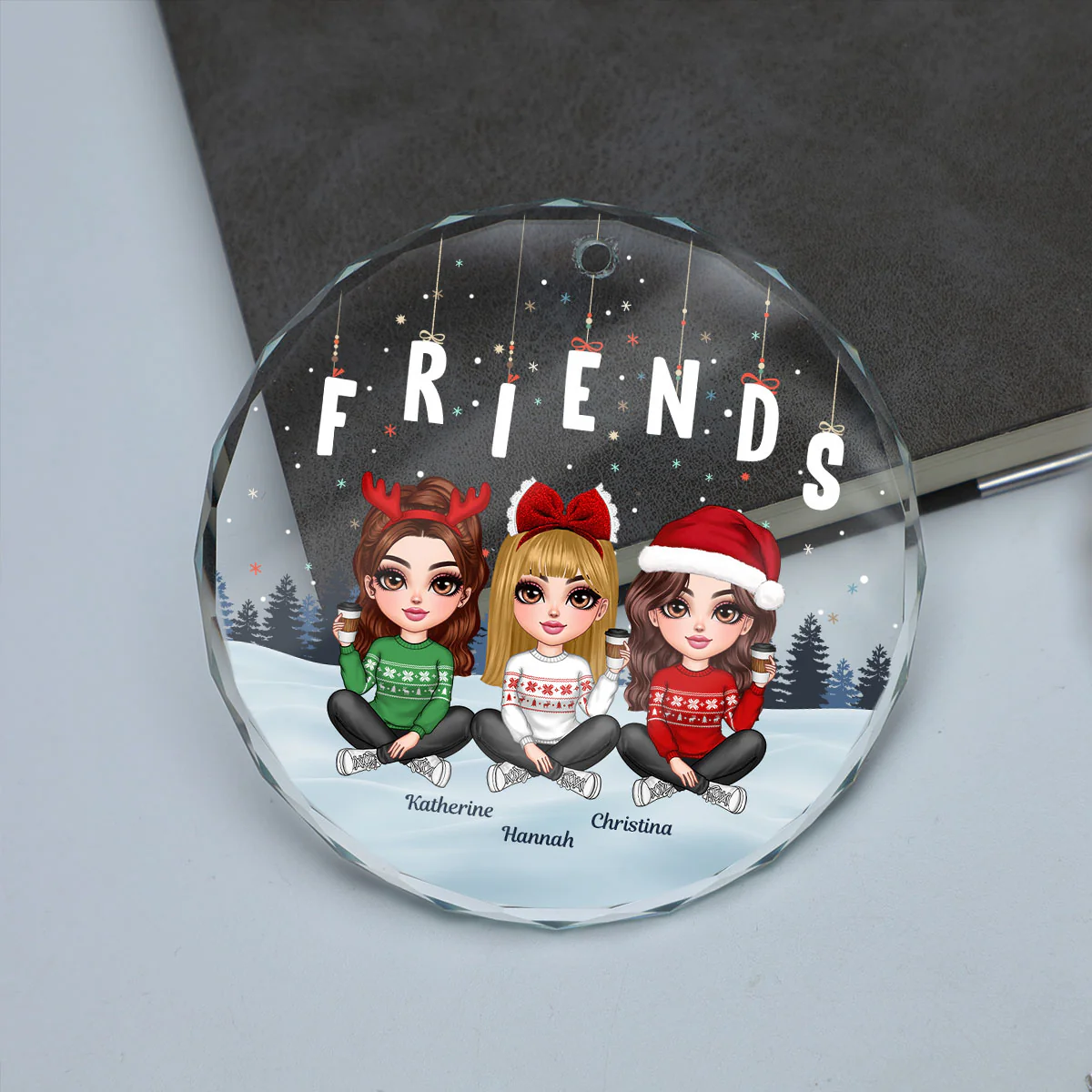 Hanging Letters Besties Friends Sisteres Personalized Glass Ornament, Christmas Gift - Image 7