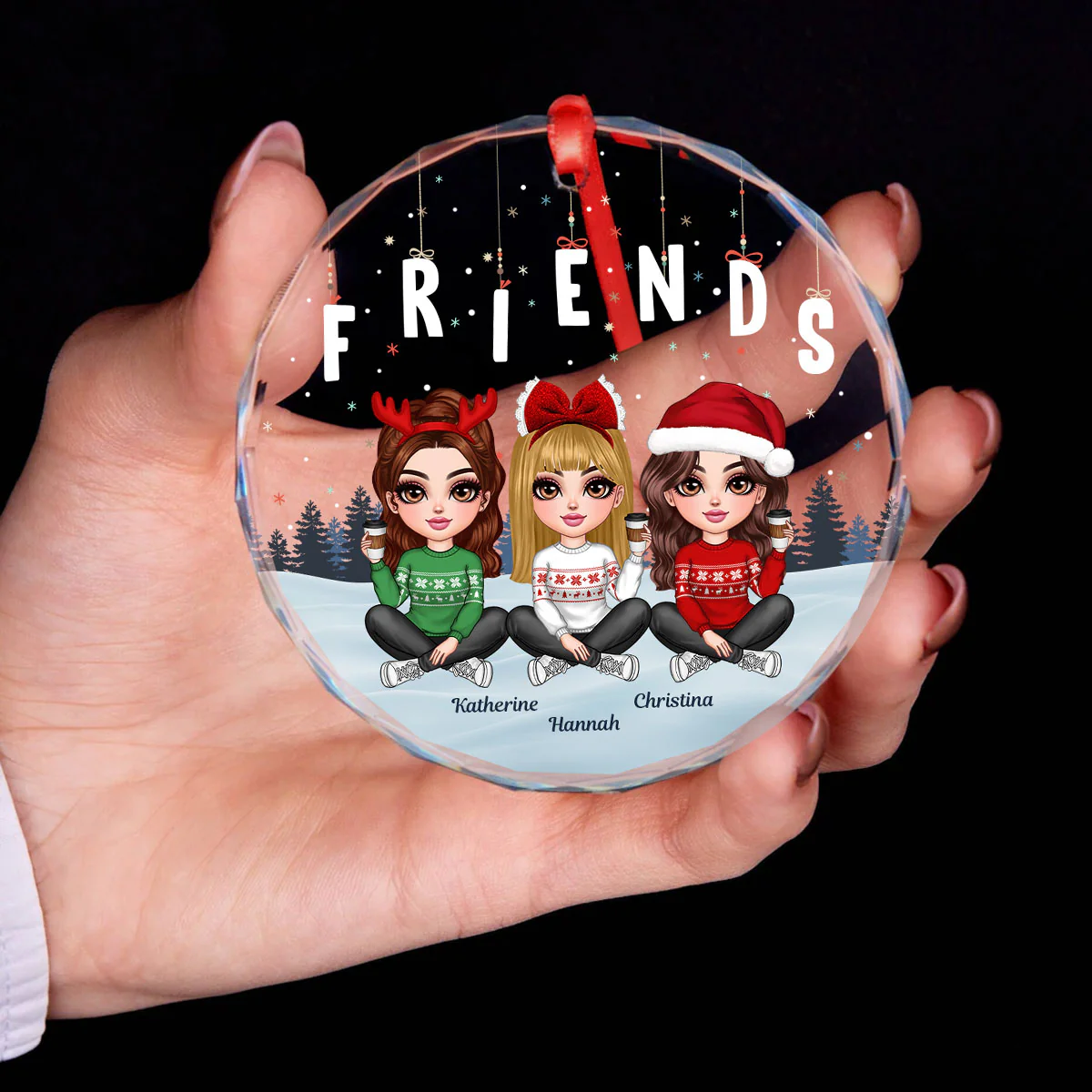 Hanging Letters Besties Friends Sisteres Personalized Glass Ornament, Christmas Gift - Image 8
