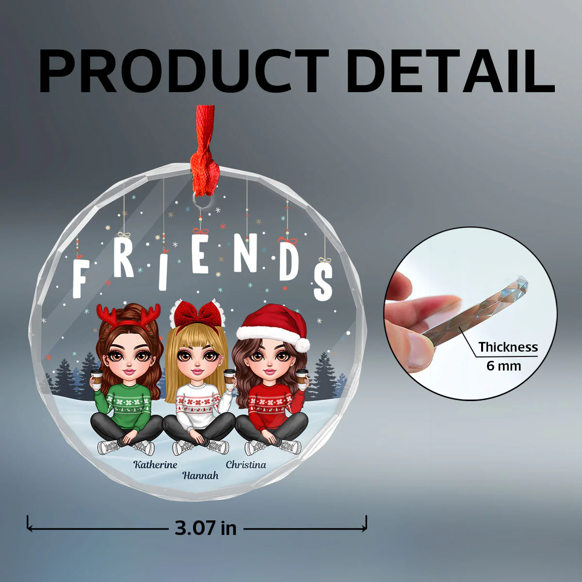 Hanging Letters Besties Friends Sisteres Personalized Glass Ornament, Christmas Gift - Image 9