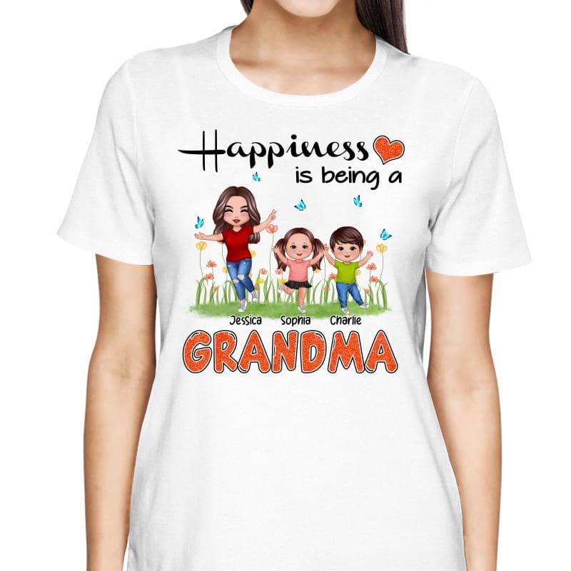 Happiness Is Being A Grandma Happy Grandma & Grandkids Personalized Shirt - Image 2