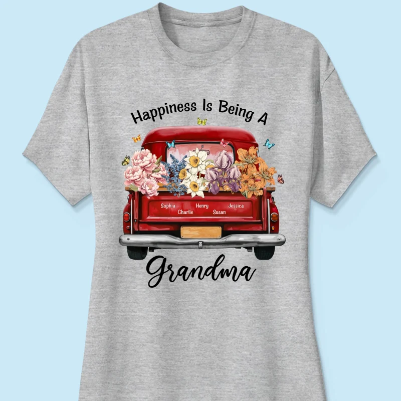 Happiness Is Being A Grandma Mom Birth Month Flowers Truck Personalized Shirt, Mother's Day gift for Moms, Grandmas - Image 14