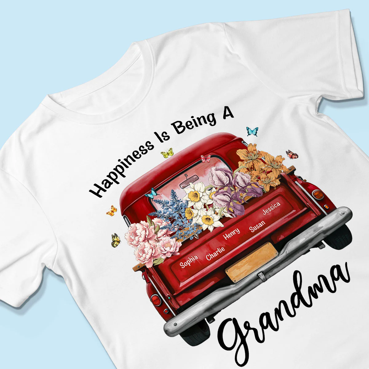 Happiness Is Being A Grandma Mom Birth Month Flowers Truck Personalized Shirt, Mother's Day gift for Moms, Grandmas - Image 5