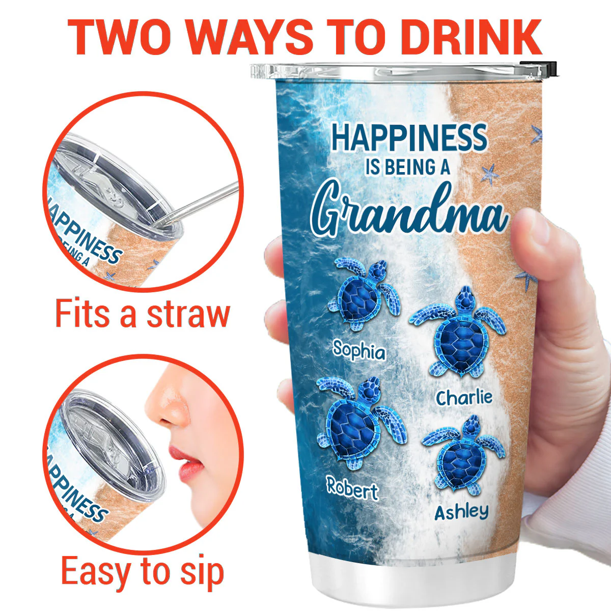 Happiness Is Being Called Grandma Turtles Summer Personalized Tumbler - Image 3
