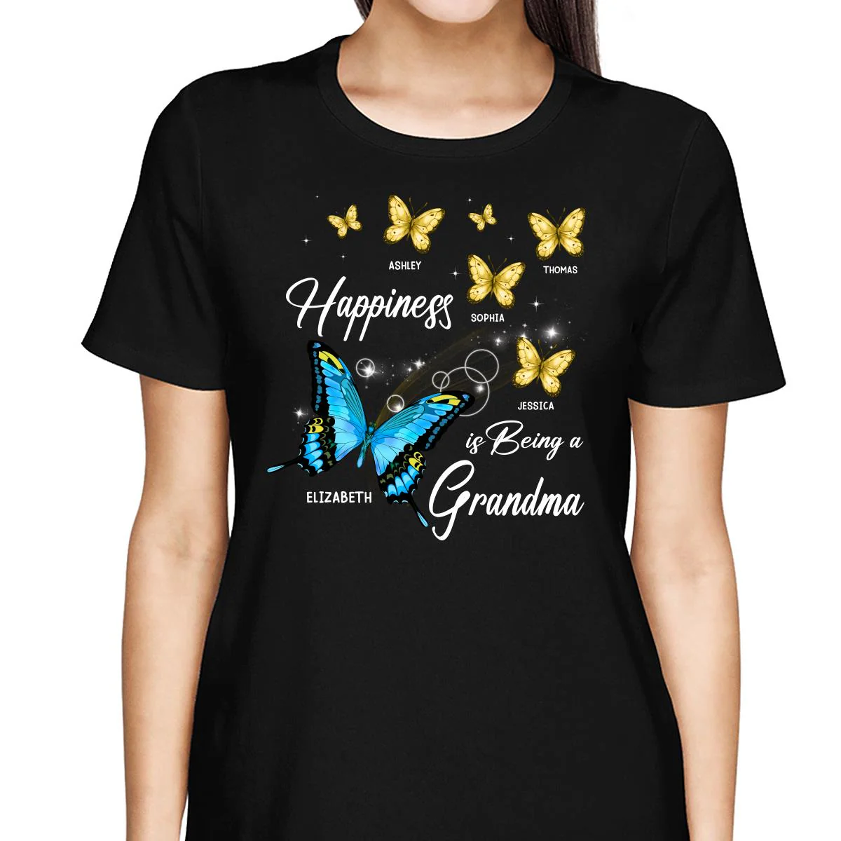 Happiness Is Being Grandma Butterflies Personalized Shirt - Image 2