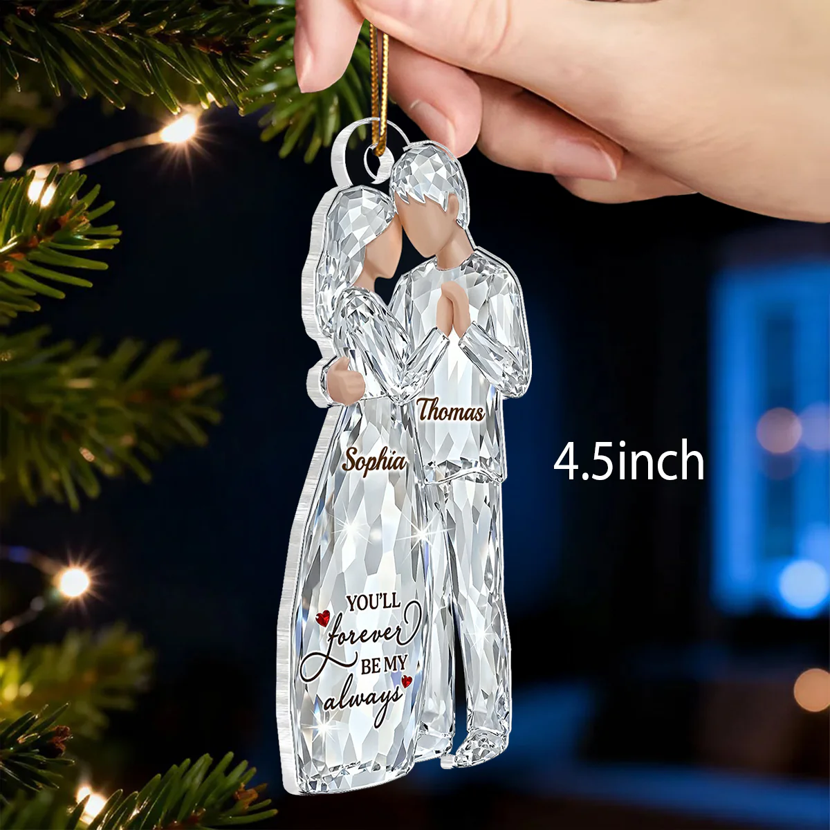 Happiness Is Growing Old With You Pattern Crystal - Personalized Acrylic Ornament - Heartwarming Christmas Gift For Him, For Her, For Couple - Image 2
