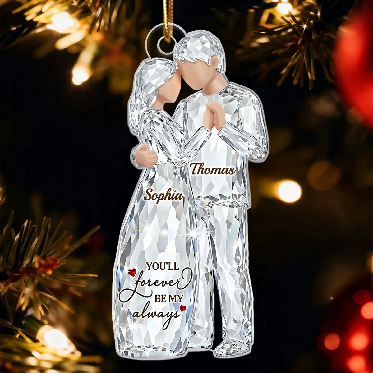 Happiness Is Growing Old With You Pattern Crystal - Personalized Acrylic Ornament - Heartwarming Christmas Gift For Him, For Her, For Couple - Image 3