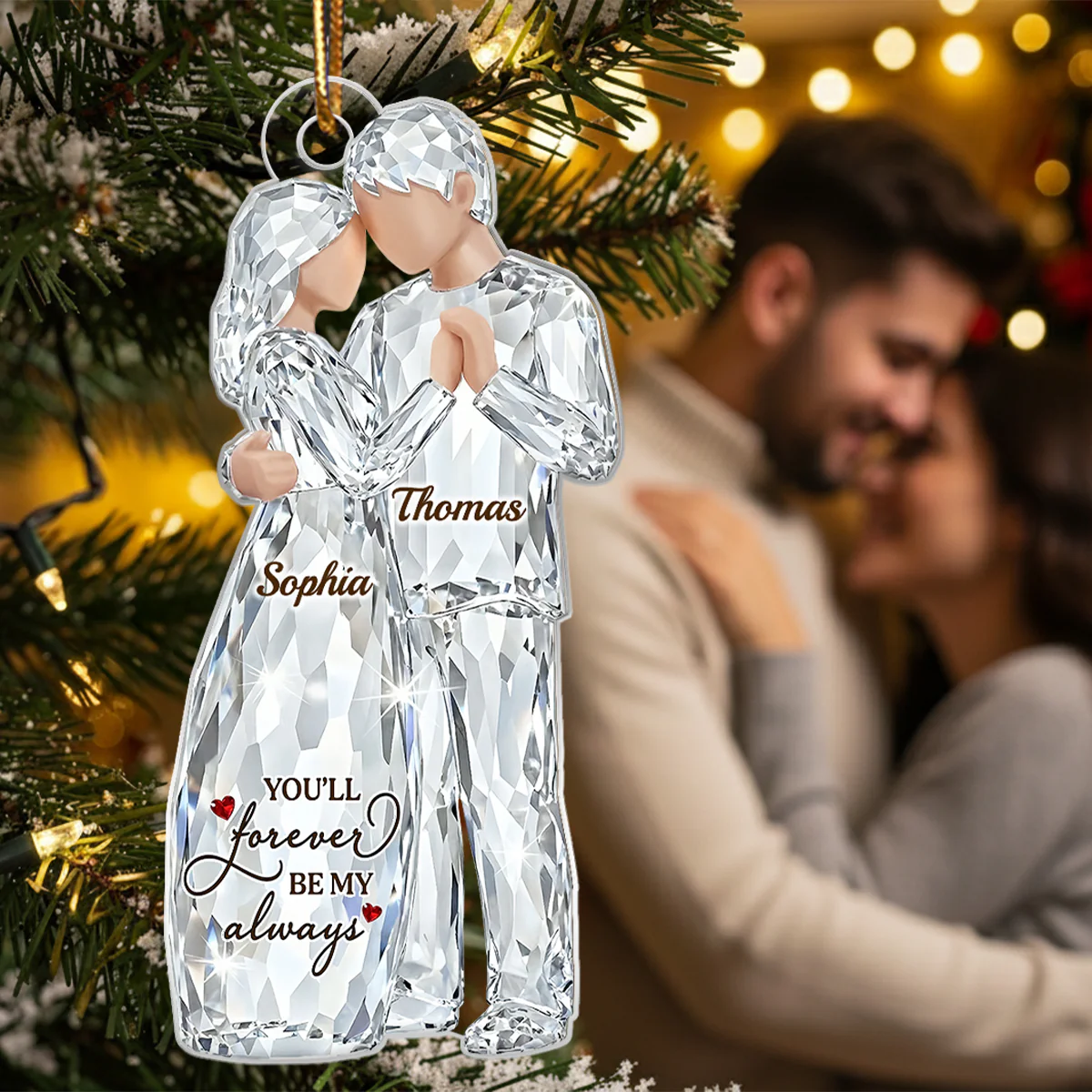 Happiness Is Growing Old With You Pattern Crystal - Personalized Acrylic Ornament - Heartwarming Christmas Gift For Him, For Her, For Couple - Image 4