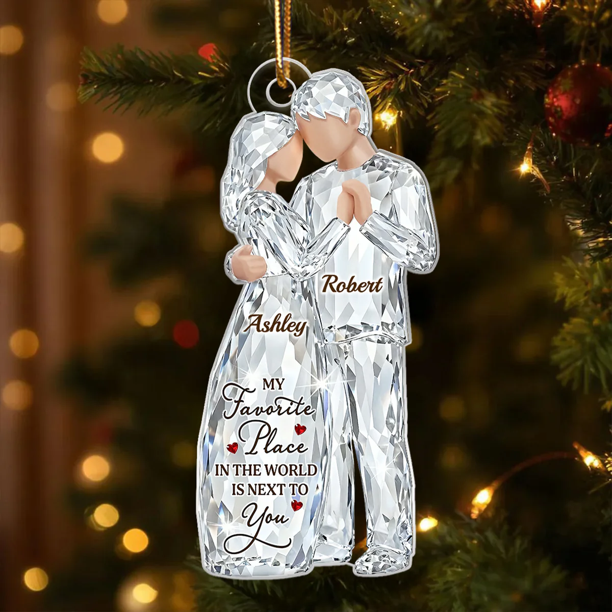 Happiness Is Growing Old With You Pattern Crystal - Personalized Acrylic Ornament - Heartwarming Christmas Gift For Him, For Her, For Couple - Image 5