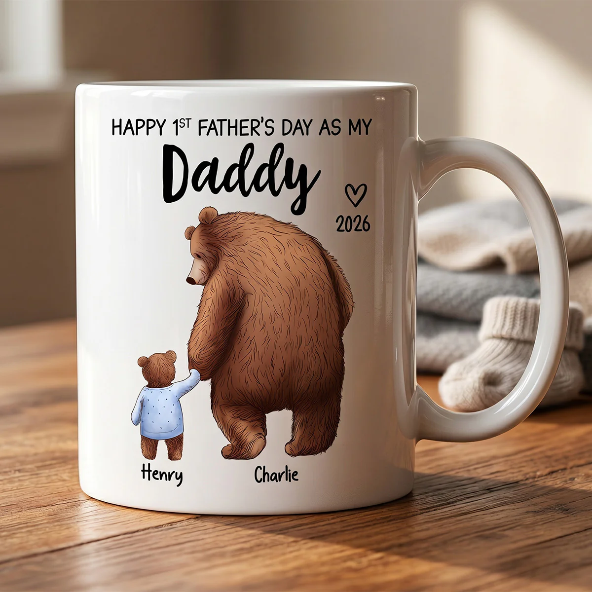 Happy 1st Father's Day Daddy Bear & Cub - Personalized Mug - Father's Day Gift For New Dad