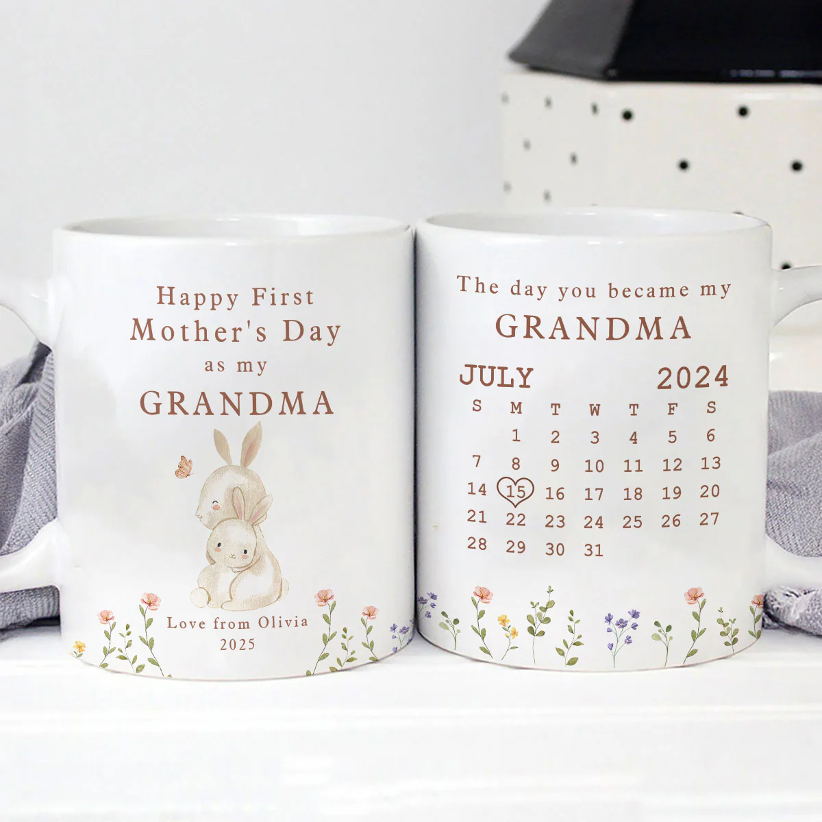 Happy 1st Mother's Day As My Grandma Nana Mommy Calendar Keepsake Personalized Mug - Image 4