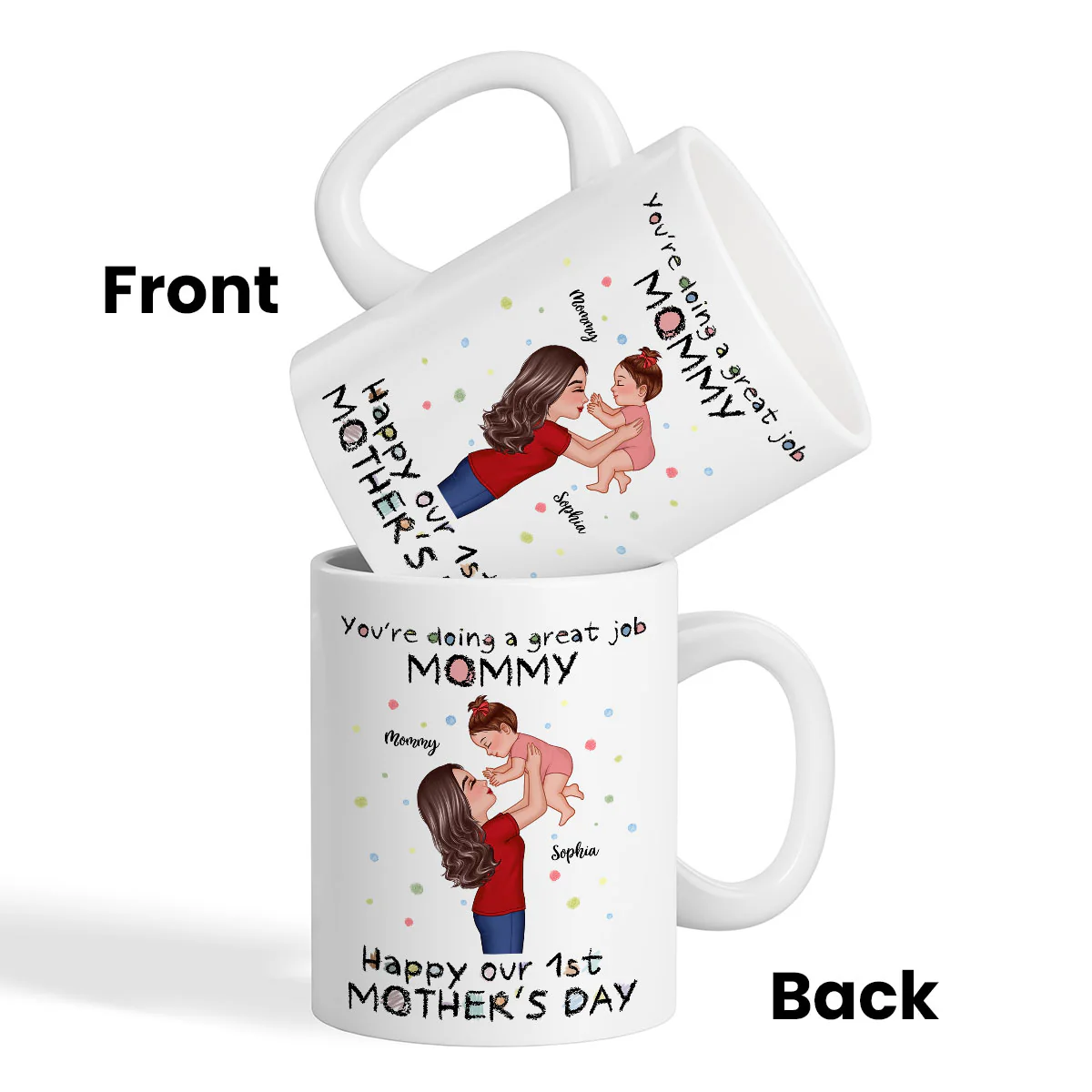Happy 1st Mother's Day Mom And Kids Personalized Mug, Gift For Mom - Image 3