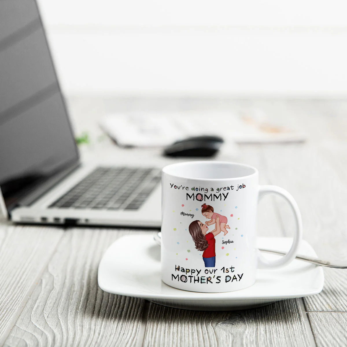 Happy 1st Mother's Day Mom And Kids Personalized Mug, Gift For Mom - Image 4