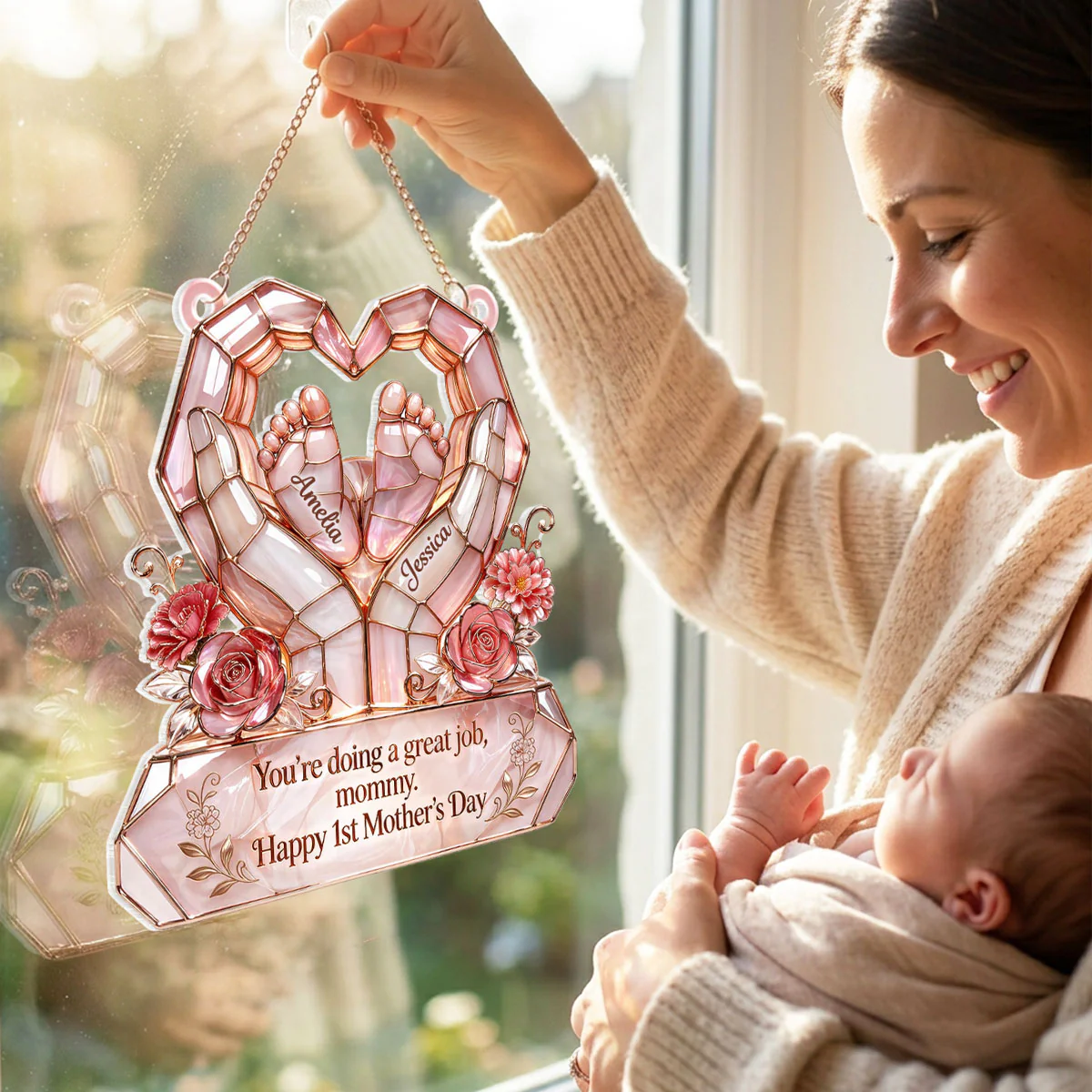 Happy 1st Mother's Day - Personalized Suncatcher - Heartfelt Mother's Day Gift for New Mom, Wife - Image 4