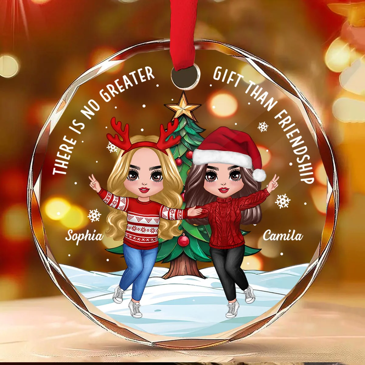 Happy Besties And Christmas Tree Personalized Glass Ornament, Christmas Gift For Him, For Her - Image 3