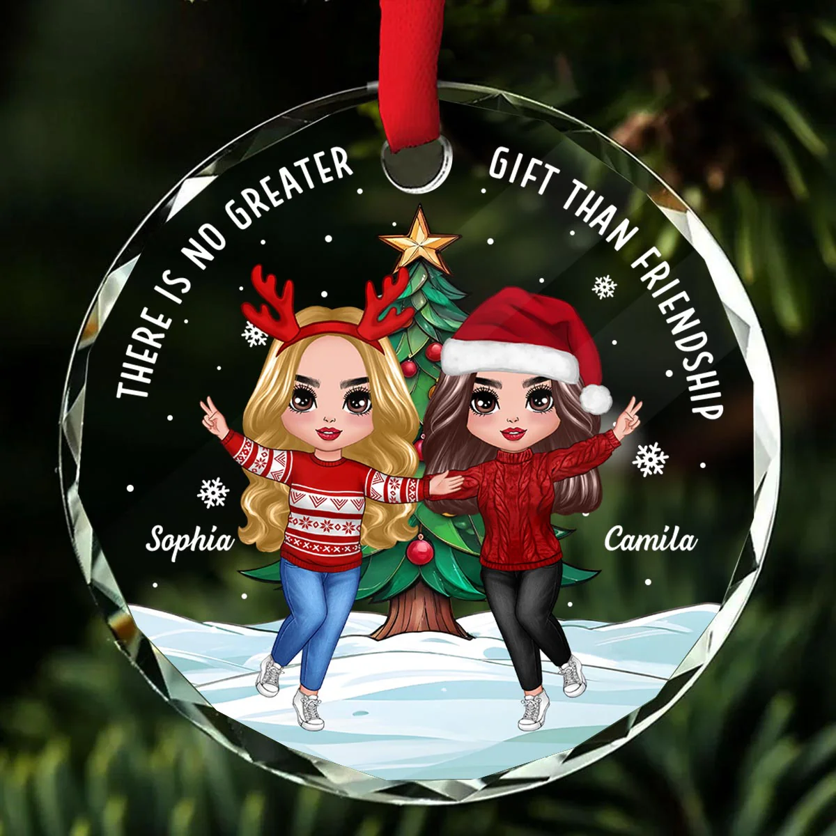 Happy Besties And Christmas Tree Personalized Glass Ornament, Christmas Gift For Him, For Her - Image 4