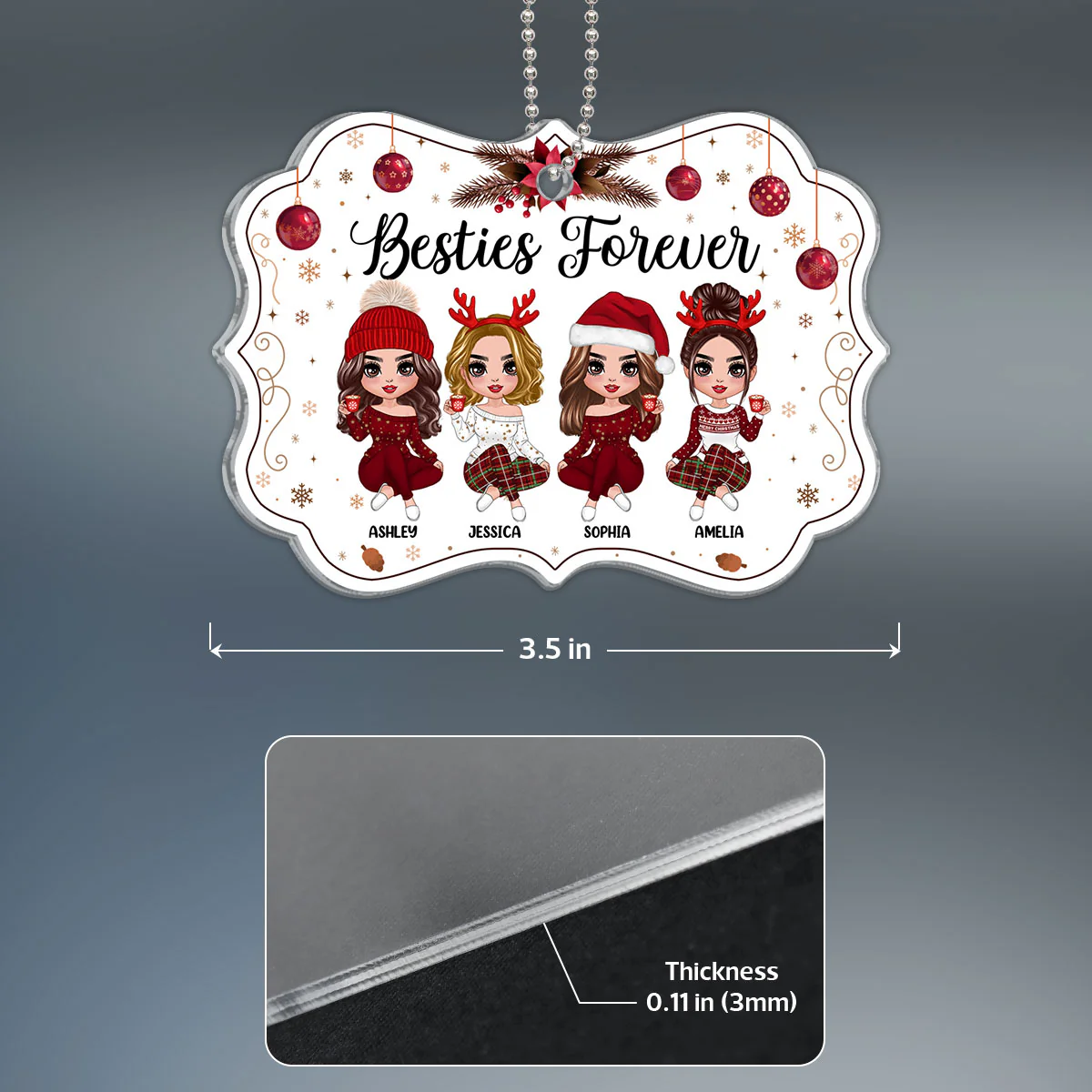 Happy Besties Forever Personalized Acrylic Ornament - Image 4